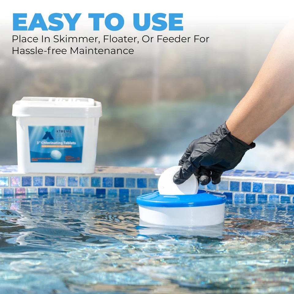 Стабилизированные таблетки хлора Xtremeclear 3 дюйма 10 фунтов для плавательного бассейна гидромассажной ванны спа - Изображение 3 из 4
