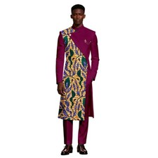 African Suits for Men Dashiki Printed Long Jacket and Pants 2 Piece Set African