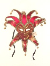 RED JOKER JESTER CARNIVAL VENETIAN MASQUERADE MASKS MADE IN ITALY