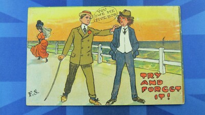 Vintage Fred Spurgin Comic Postkarte 1909 Promenade TRY & FORGET IT 