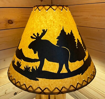 Rustic Oiled Kraft Lamp Shade with Moose Design - 18''