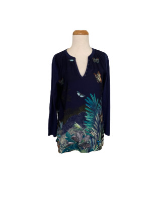 Akemi & Kin Blue Floral Butterfly LS Jersey Top Size XS