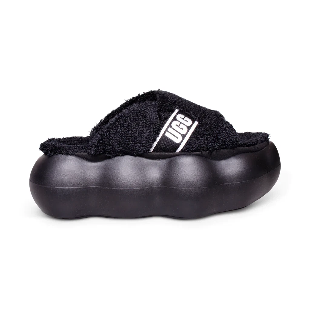 Sandalo nero nuovo senza scatola UGG Sugarcloud platform slide taglia 9 tessuto spugna 1138178