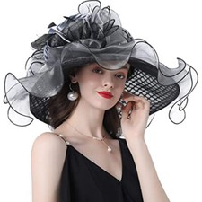 Wide Brim Derby Hat Flounce Cocktail Tea Party Bridal Wedding Dress Formal Hats
