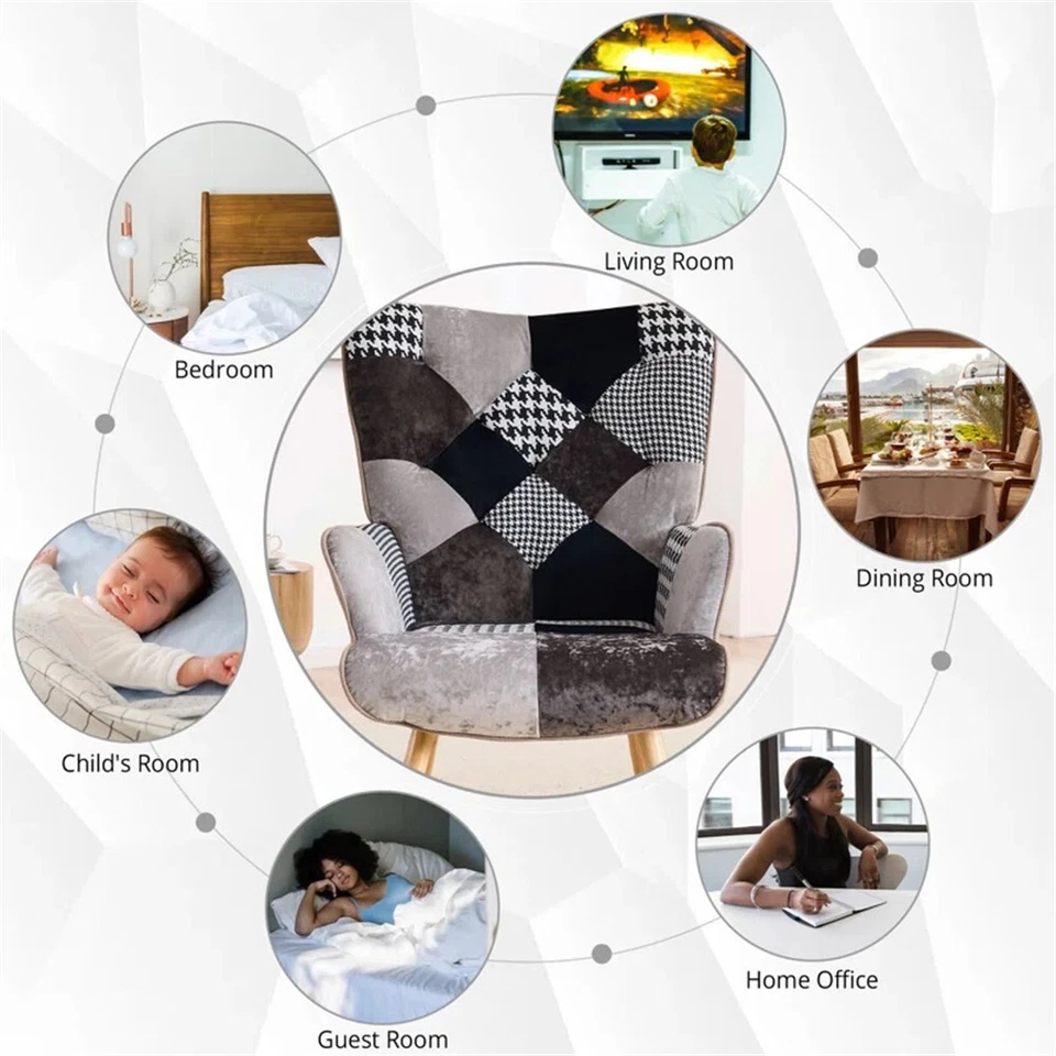 Silla con acento de retazos colorida silla de lectura estilo bohemio ajustable Foto 4 de 4