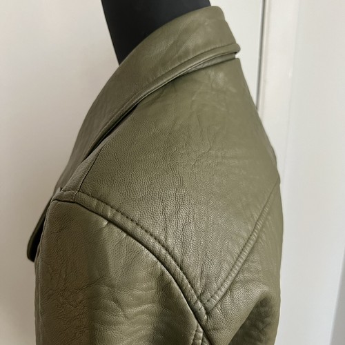 Joe’s Jeans faux leather Motorcycle biker jacket olive green L Large Coat Vegan - Picture 9 of 11