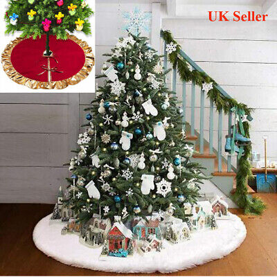 80/90cm Christmas Tree Skirt Red Decor Base Floor Mat Cover Xmas Decoration UK