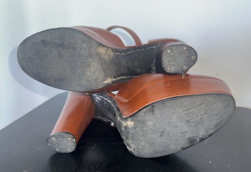Vintage Size 7 70s Leather Platform Dress Shoes Heels Disco Secretary - 第 7/7 張圖片