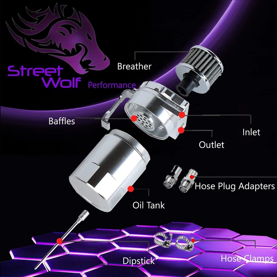 Oil Catch Can Reservoir Baffled Tank Breather Universal Silver Fits Suzuki - Image 2 of 4