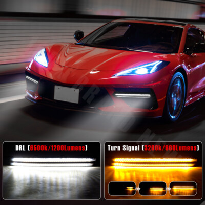LED Grill Bezel Light Bars DRL Assemblies Carbon Flash For CORVETTE C8 Stingray