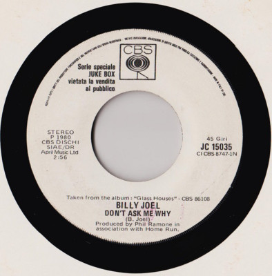 7'' PROMO BILLY JOEL DON'T ASK ME WHY-EARTH WIND & FIRE LET ME TALK EX+