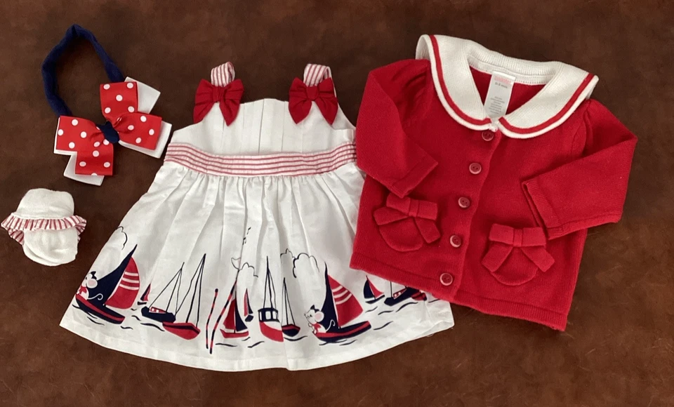 Gymboree 航海 4 件套夏季礼服毛衣 0-3 个月水手鼠标 7 月 4 日 — 第 2/4 张图片