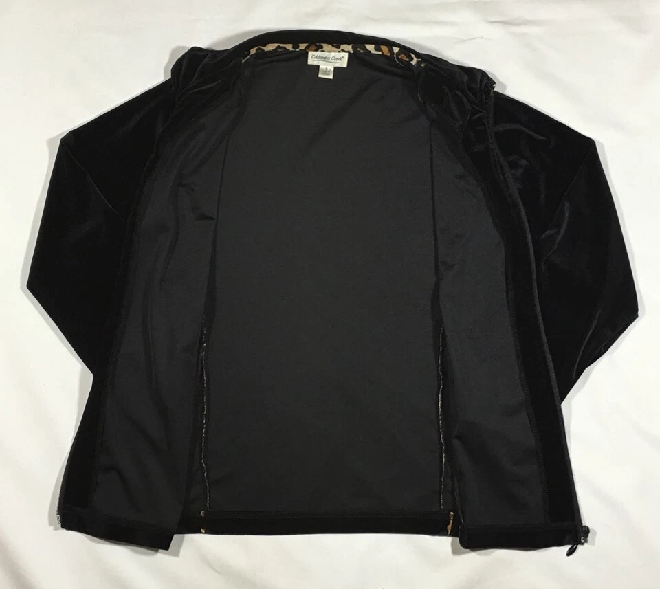 EUC 女式 Coldwater Creek 黑色丝绒动物印花田径夹克-尺寸 S — 第 3/3 张图片