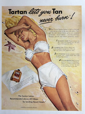 1959 Tartan Suntan Lotion Greaseless Beach Girl Mckesson & Roberts VTG Print Ad