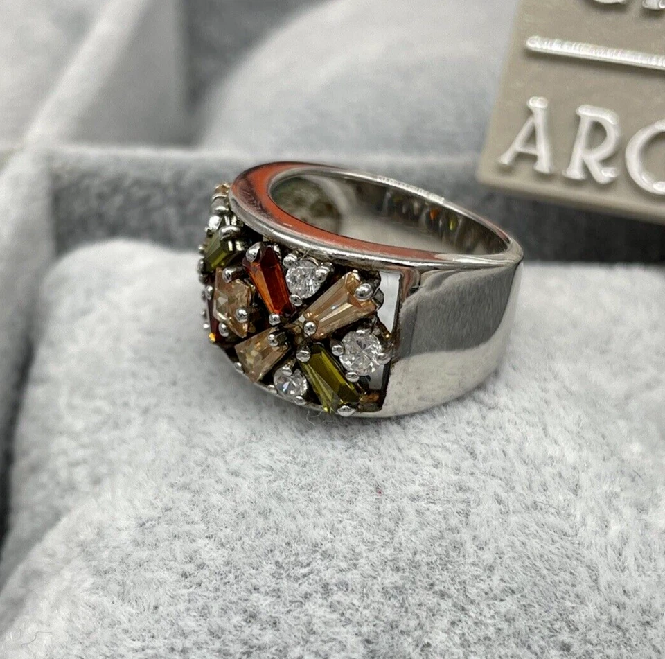 Anello femminile Argento 925 Fascia pietre luminose multicolor quadrate rotonde. - Immagine 4 di 4