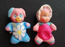 2x HTF Orig 80's Lewis GALOOB *SO SMALL BABIES* Daisy Dog & Rosie w White Bonnet
