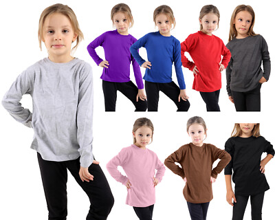 MÄDCHEN UNI OBERTEIL KINDER JUNGEN LANGARMSHIRT T-SHIRT PASSFORM PE TOPS WESTE RUNDHALSAUSSCHNITT