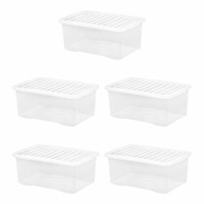 5 x 45 Litres Clear Plastic Large Storage Box With Lids Home Office - UK Made
