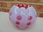 Vintage Fenton L G Wright Glass Cranberry Opalescent Eye Dot Spot Rose Bowl