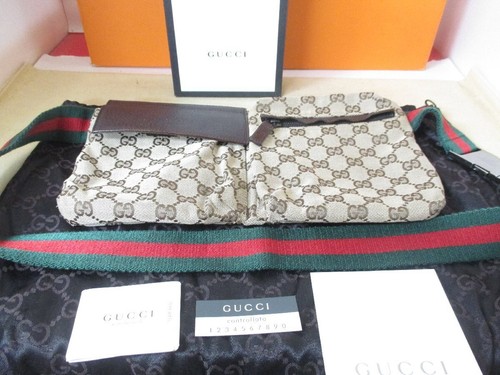 Auth GUCCI GG Canvas Sherry Line Shoulder Bum 28566 Bag Fanny Pack Beige Canvas - Picture 10 of 10