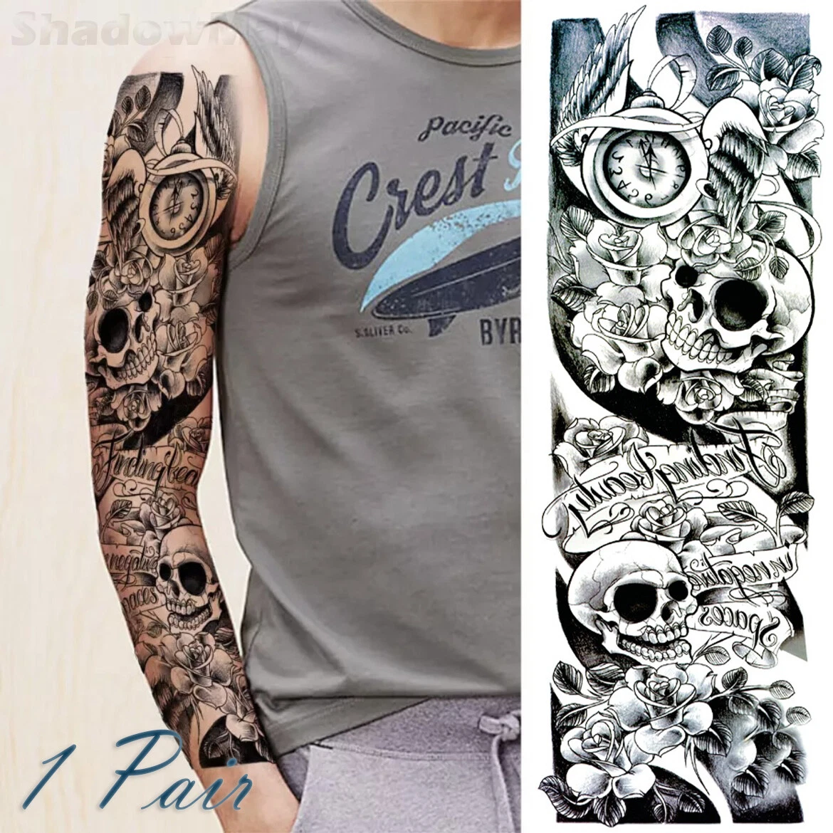 Halloween Men Temporary Tattoos Women Full Arm Body Sticker Fake Tattoo Sleeves