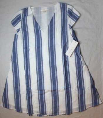 Cooper & Ella Womens Emma V-Neck Dress CE-F1725 White Blue Flowy Dress Medium M