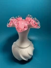 Authentic Handmade Fenton White & Pink Swirl Decorative Glass Vase