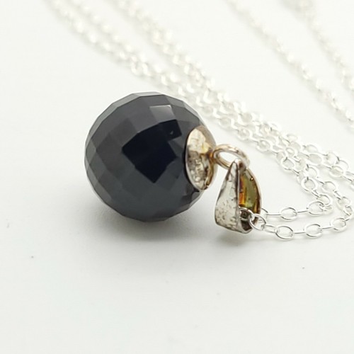 New 925 Sterling Silver Black Spinel Disco Ball 18" Inch Pendant Necklace - Picture 6 of 8
