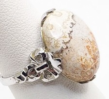 STERLING SILVER CRAZY LACE AGATE RING SIZE 7.25 Ribbon Detailing