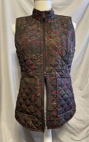J JILL~Heritage Quilted Vest~Women Small Petite~SP~ Paisley~Brown Red~Pockets~EC - Picture 2 of 4