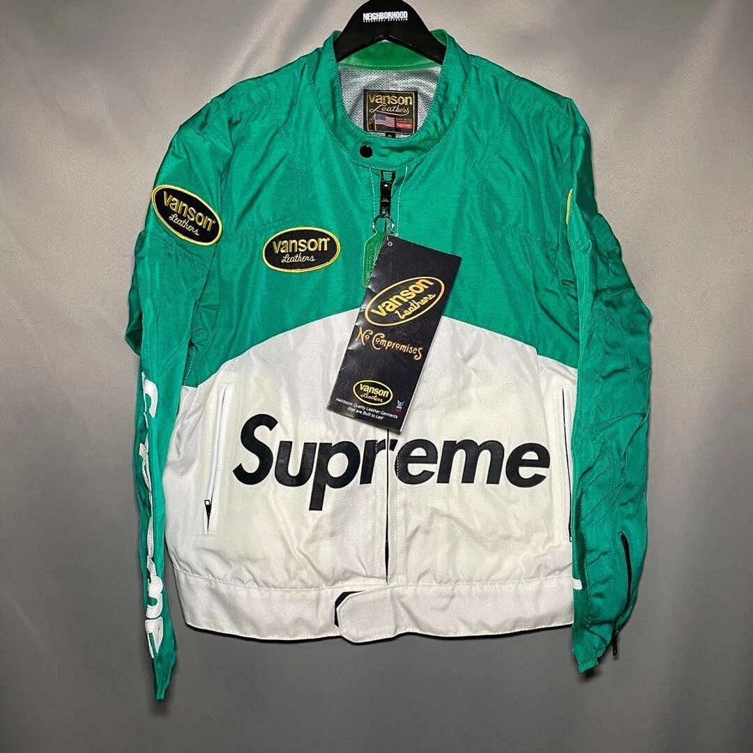 Veste Supreme x Vanson Cordura cuir vert taille XL homme NEUVE