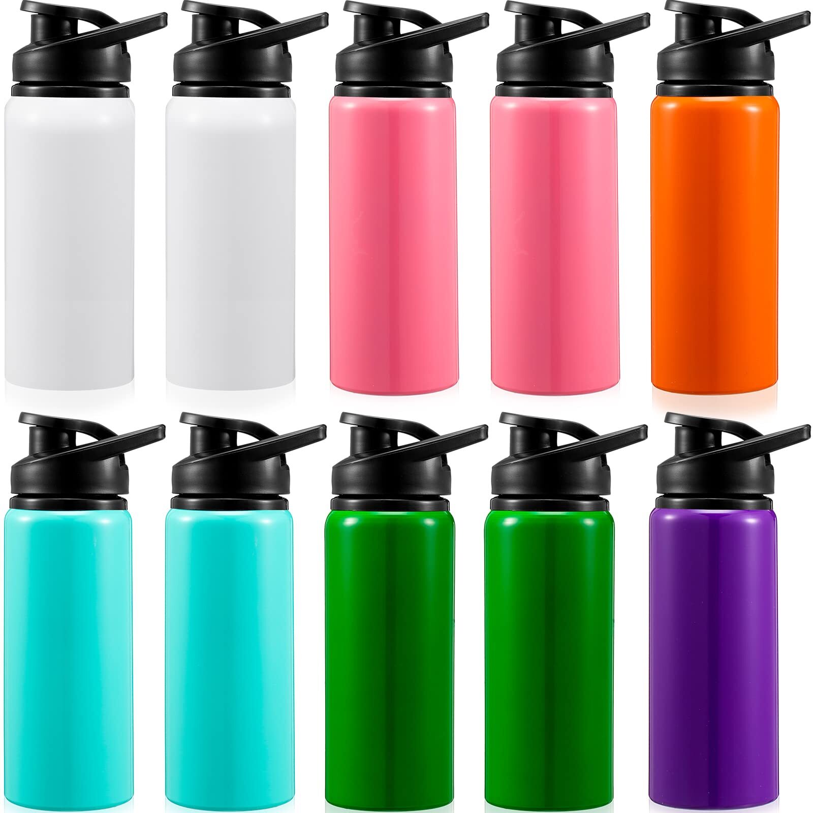 10 Pcs Aluminum Water Bottle 17 Oz Reusable Bike Snap Lid Me