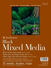 400 Series Mixed Media Paper, Black, Foldover Pad, 9X12 Inches, 15 Sheets (184Lb
