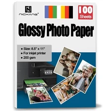 Glossy Photo Paper 8.5x11 Inch 100 Sheets Bulk 200 GSM Inkjet Printer Paper