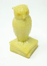 Degenhart Glass Yellow Green Lemon Wise Owl Books Figurine UV Glows Cadmium