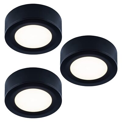 3-Pack Wired LED Puck Lights 2.7W Warm White Under Cabinet Lighting