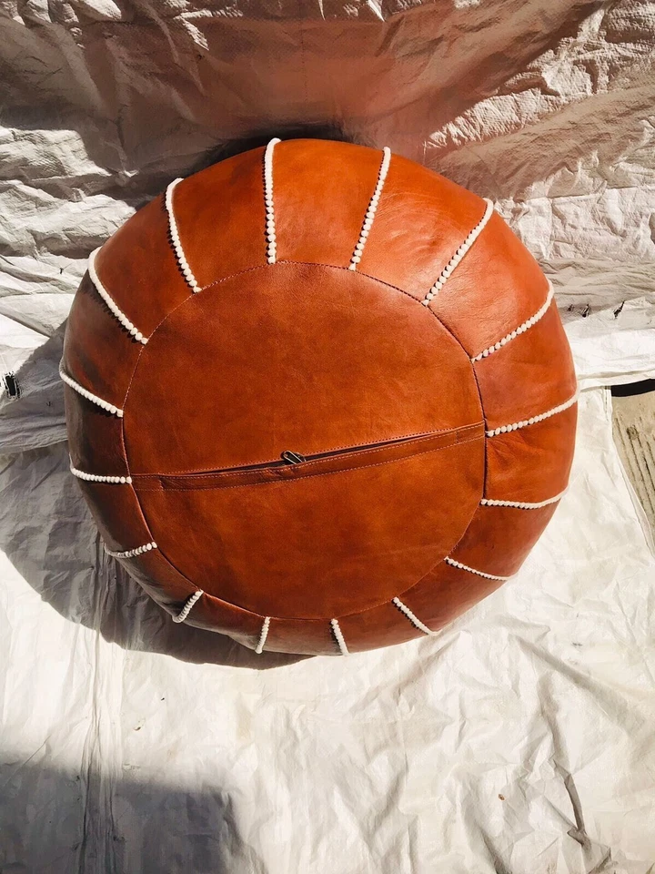 Puf boho de cuero otomano reposapiés puf para niños marroquí hecho a mano genuino Foto 3 de 4