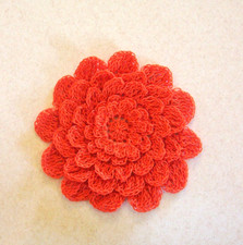 Crocheted Dark Orange 5-Layered Mum Flower Applique Large Sewing