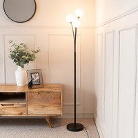 ValueLights | Black 3 Way Triple Stem Floor Lamp with White Frosted Glass Globe 