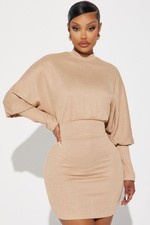 Fashion Nova Demi Sweater Mini Dress – Taupe – New With Tags – Sold Out Online