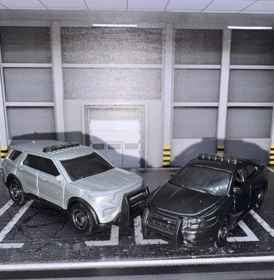 Lot Of 2 Matchbox Custom Unmarked Ford Interceptor Silver SUV & Flat Black Sedan