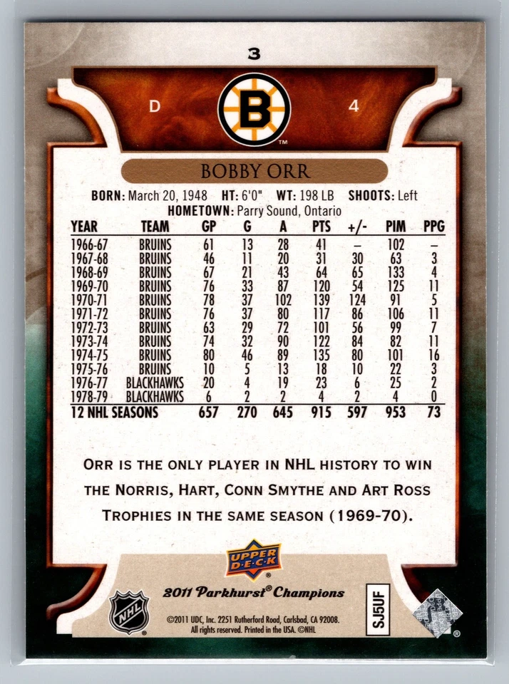 2011-12 Parkhurst Champions #3 Bobby Orr Boston Bruins - Image 2 of 2
