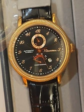 ROUSSEAU AUTOMATIC MOVT WATCH 60563-307 WITH BLACK DIAL GOL-TONE NOS