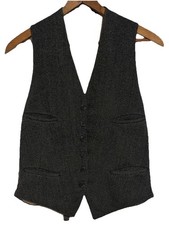  1940s Vintage 36S Waistcoat Odd Vest Twill Grey 6 Button 4 Pocket Back Strap S