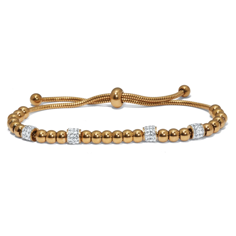 Круглый кристалл золото ионизированный из нержавеющей стали бисером браслет комплект 7 дюймов - Изображение 4 из 4