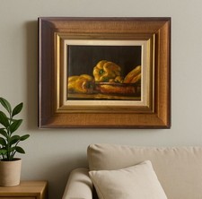 quadro vecchio dipinto a olio su tela natura morta vintage con cornice anni 70