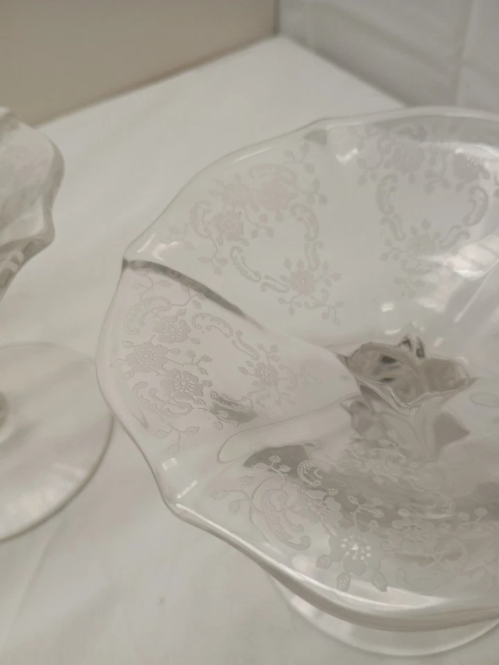 Fostoria Meadow Rose Clear Etched Glass #328 Baroque Compote (Lot Of 2 Pieces) - Image 3 of 4