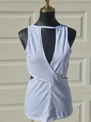 Fabletics Women's White Cut-Out V-Neck Sleeveless Activewear Tank Top M