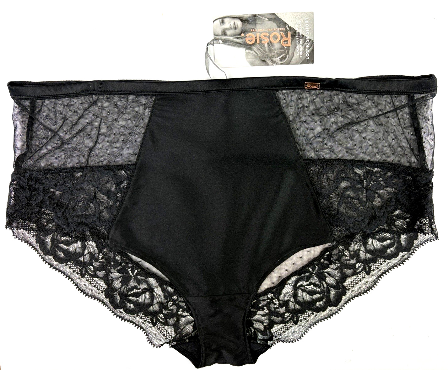 Marks & Spencer Rosie for Autograph Silk & Lace Low Rise Short UK 20 BLACK BNWT