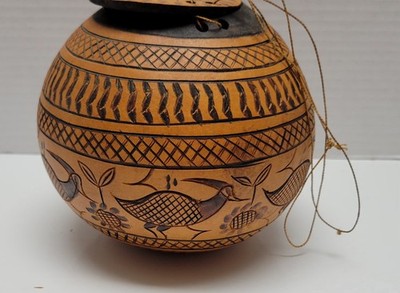 Gourd Decorated Round Vessel Handmade With Lid